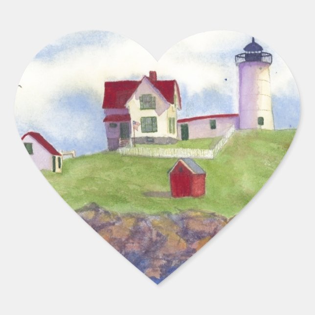 Nubble Light House York Maine Herz-Aufkleber (Vorderseite)