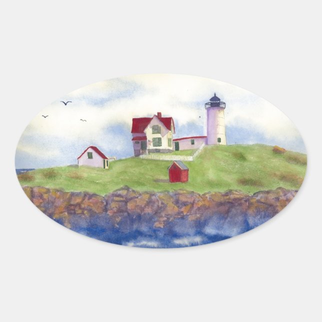 Nubble Light House York Maine Ovaler Aufkleber (Vorderseite)