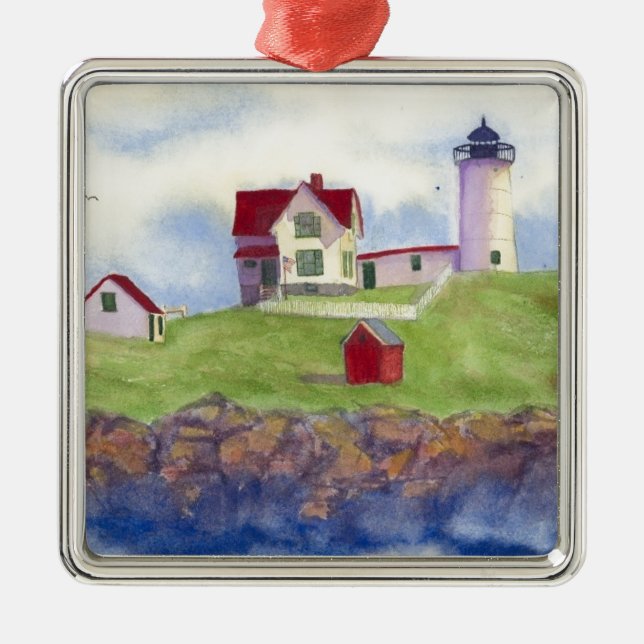 Nubble Light House York Maine Silbernes Ornament (Vorne)