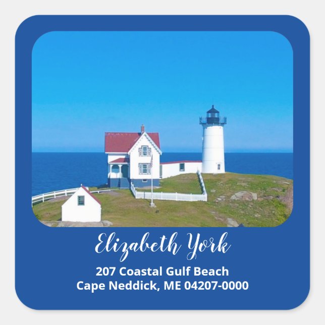 Nubble Light Navy Maine Lighthouse Rücksendeadress Quadratischer Aufkleber (Vorderseite)