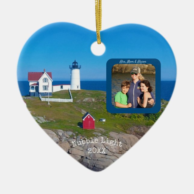 Nubble Lighthouse Foto Weihnachten Keramik Ornament (Vorne)