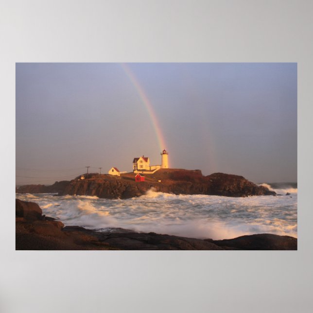 Nubble Lighthouse Regenbogen nach Sturm Poster (Vorne)