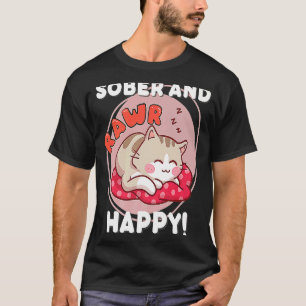 Nüchtern und glückliche süße Katze Chibi Genesungs T-Shirt
