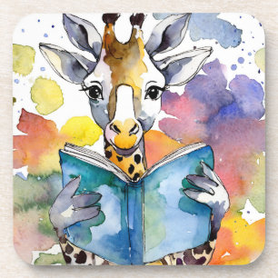 Nüchterne Giraffe liest großes Buch Erholung Getränkeuntersetzer