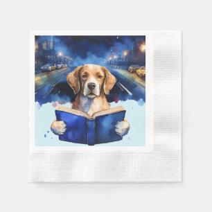 Nüchterner Beagle-Hund liest großes Buch Recovery Serviette
