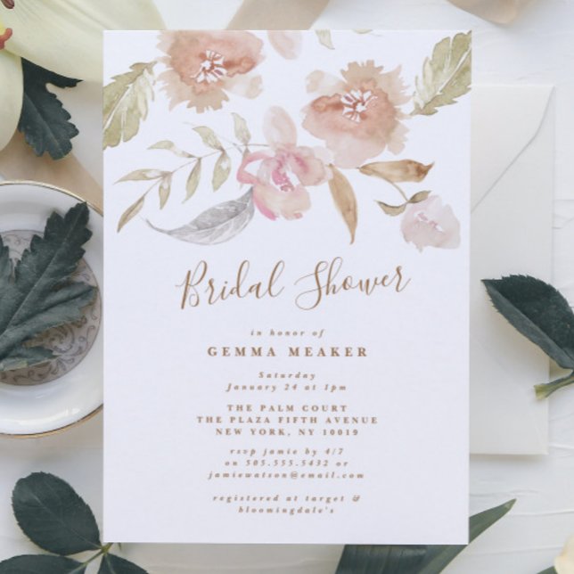 Nude Romantic Watercolor Bridal Shower Invitation (Von Creator hochgeladen)