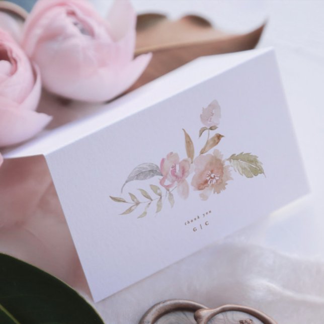 Nude Romantic Watercolor Florals Wedding Dankeskarte (Von Creator hochgeladen)