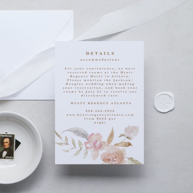 Nude Romantic Watercolor Florals Wedding Details Begleitkarte (Von Creator hochgeladen)