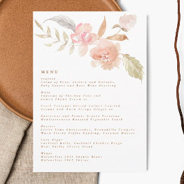 Nude Romantic Watercolor Florals Wedding Menükarte