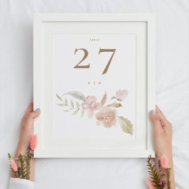 Nude Romantic Watercolor Florals Wedding Tischnummer