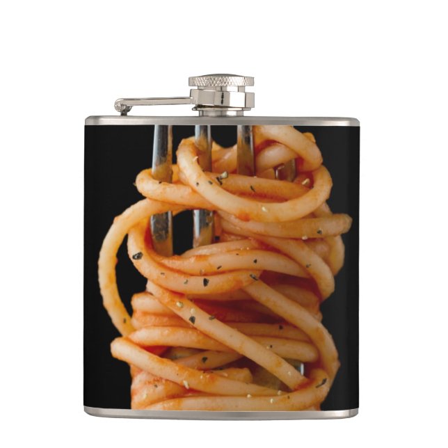 Nudeln auf einer Gabel, Food Spaghetti Flachmann (Vorderseite)