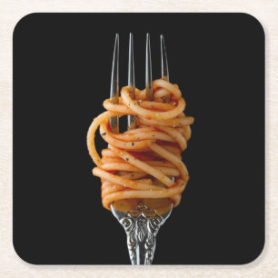 Nudeln auf einer Gabel, Food Spaghetti Rechteckiger Pappuntersetzer