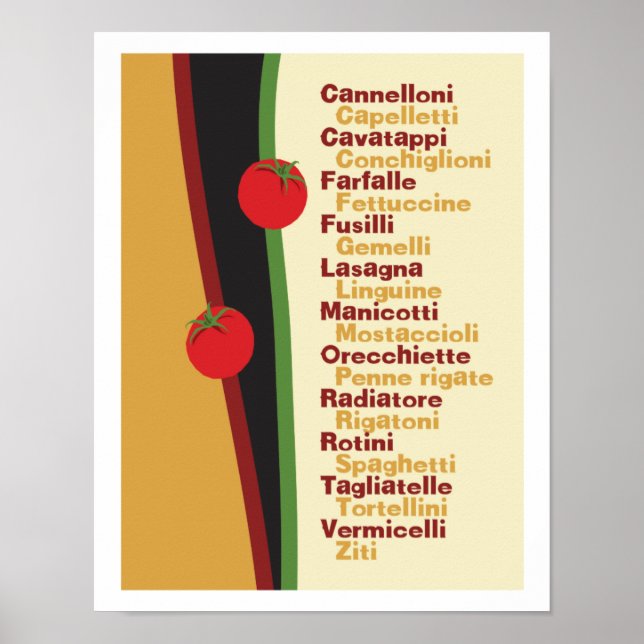 Nudeln Namen Küchenkunst Poster (Vorne)