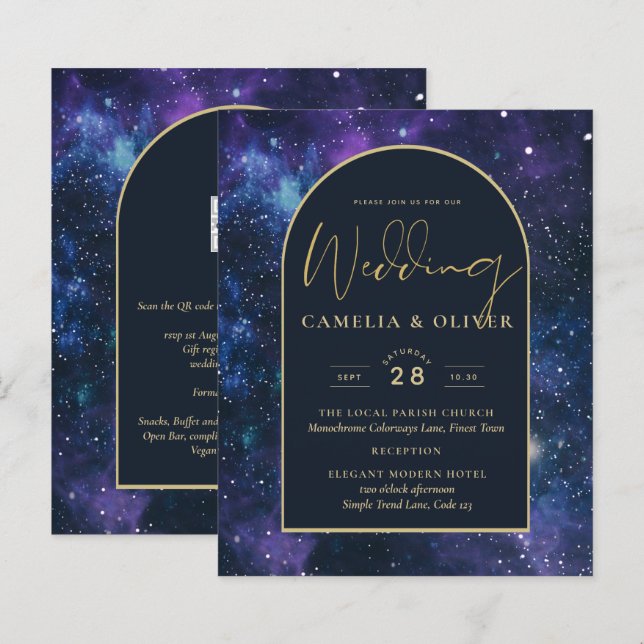 NUDGET Starry Night Lila Blue Wedding INVITE (Vorne/Hinten)
