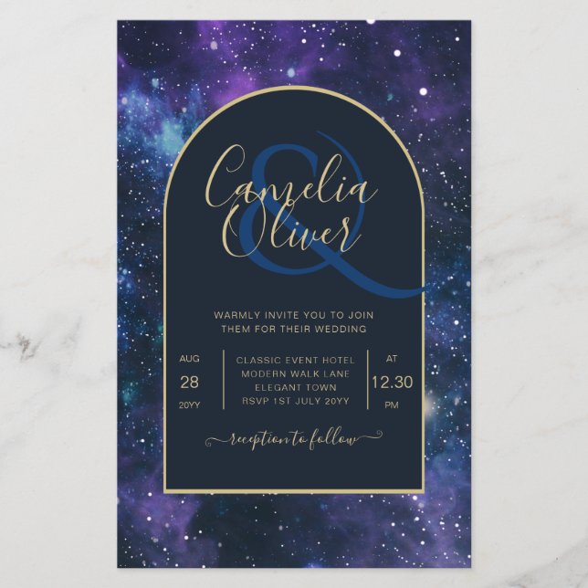 NUDGET Starry Night Lila Blue Wedding INVITE Flyer (Vorne)