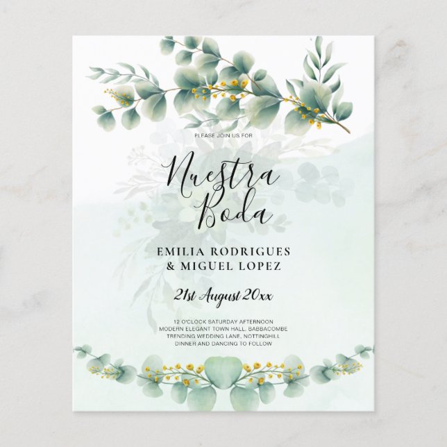 Nuesta Boda Greenery Gold Wedding Einladung Flyer (Vorne)
