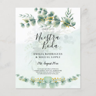 Nuesta Boda Greenery Gold Wedding Einladung Flyer