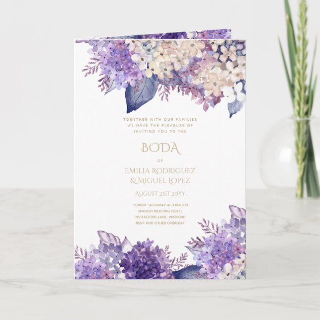 Nuestra Boda 4 Seiten FLORAL Spanish WedTES INVITE Karte (Vorderseite)