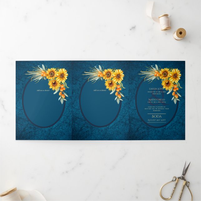 Nuestra Boda 6 pages Sunflower Mariage Invitation (Extérieur)