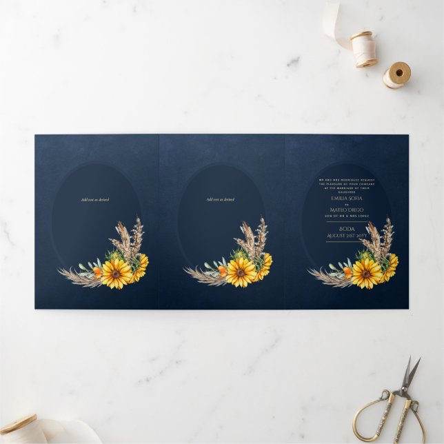 Nuestra Boda 6 pages Sunflower Mariage Invitation (Extérieur)