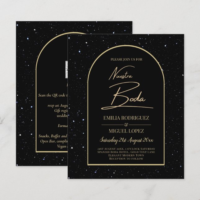 NUESTRA BODA BLACK GOLD Starry Night EINLADEN (Vorne/Hinten)