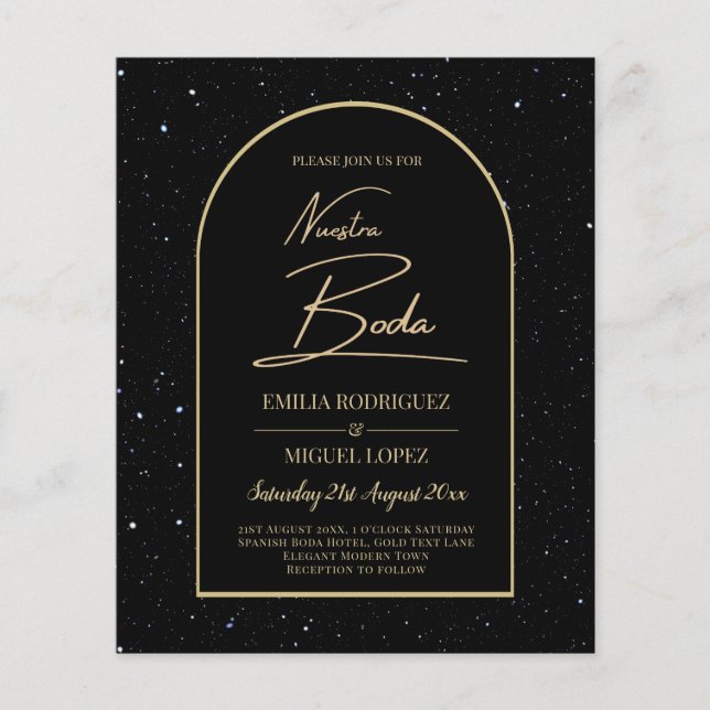 NUESTRA BODA BLACK GOLD Starry Night EINLADEN Flyer (Vorne)