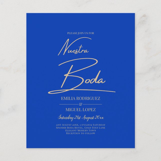 NUESTRA BODA Blue Monochrome Wedding NVITE Flyer (Vorne)