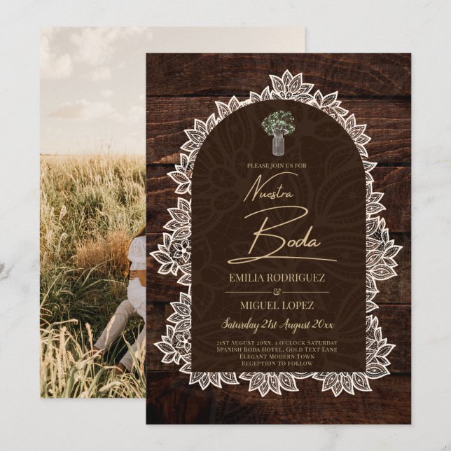 Nuestra Boda Budget Foto Hochzeit Einladung rustik (Vorne/Hinten)