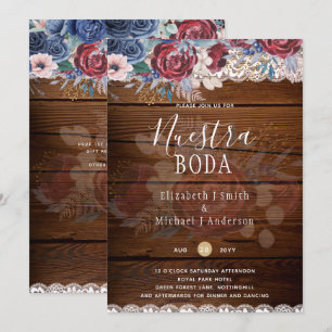 Nuestra Boda Burgundy Blue Floral Lace INVITATION