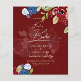 NUESTRA BODA Burgundy Blue Floral Wedding INVITE Flyer