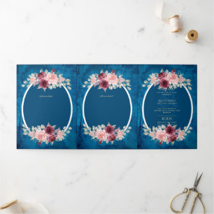 Nuestra Boda Burgundy Blue Floral Wedite Dreifach Gefaltete Einladung
