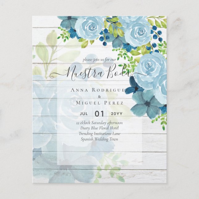 NUESTRA BODA Dusty Blue Floral BUDGET (Vorderseite)