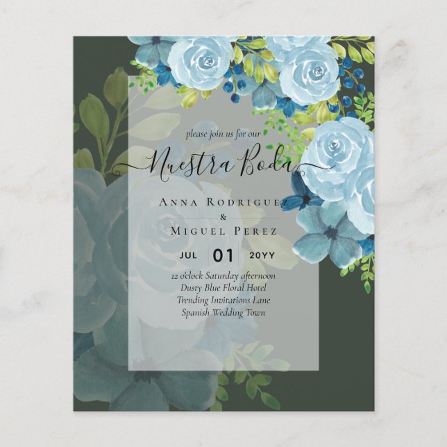 NUESTRA BODA Dusty Blue Floral BUDGET Flyer (Vorne)