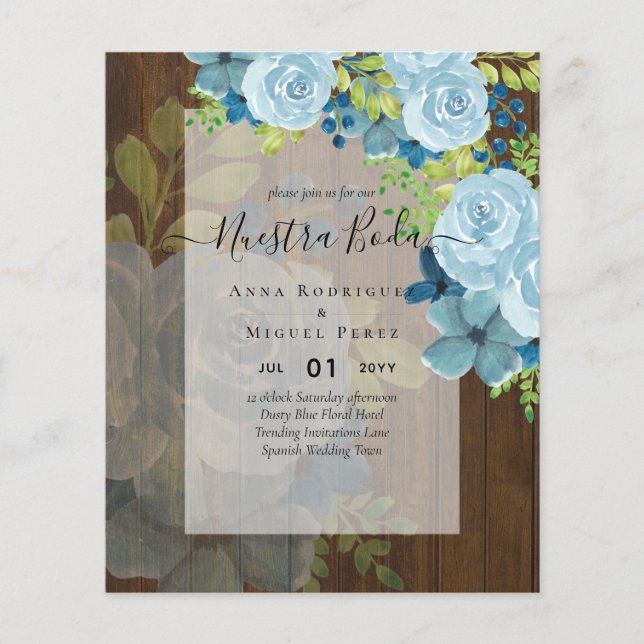 NUESTRA BODA Dusty Blue Floral BUDGET Flyer (Vorne)