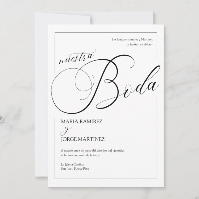 Nuestra Boda_Elegant Spanish Wedding Einladung (Vorderseite)
