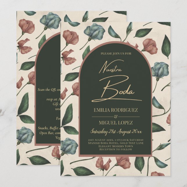 Nuestra Boda Emerald Green Terracotta Fall Einladu Einladung (Vorne/Hinten)