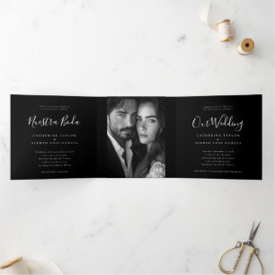 Nuestra Boda English Spanish Bilingual Wedding Dreifach Gefaltete Einladung