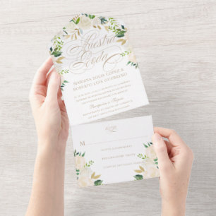 Nuestra Boda Flores Pintadas Wedding All In One Einladung