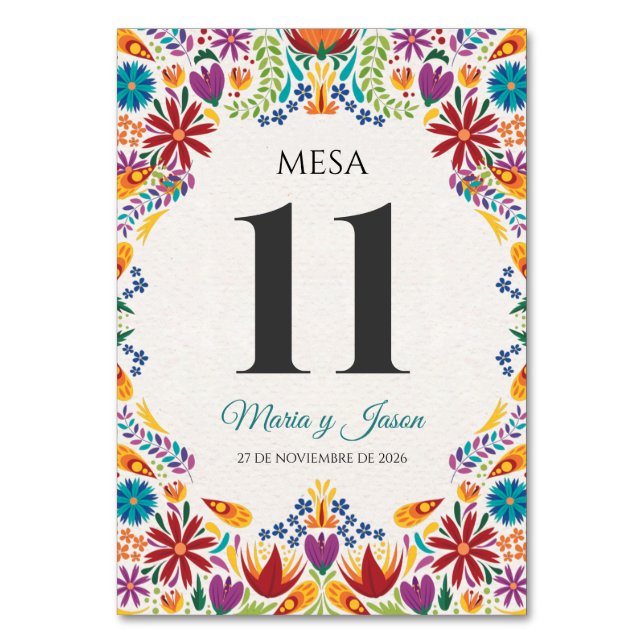 Nuestra Boda Flowers Botanische Spanische Hochzeit Tischnummer (Vorderseite)