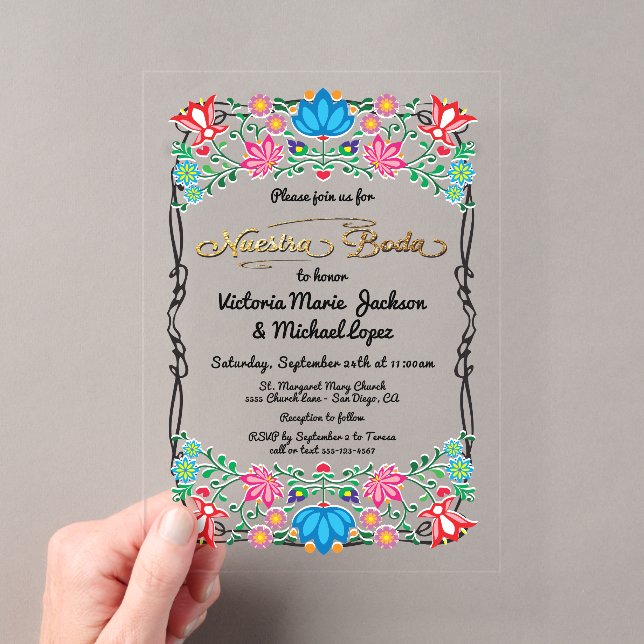 Nuestra Boda Folk Art Mexican Fiesta Party Acryleinladungen (Insitu (Handheld))