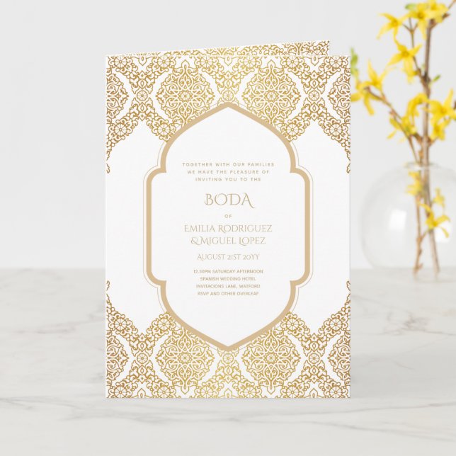 Nuestra Boda GOLD 4age Spanish Wedding INVITE Karte (Gelbe Blume)