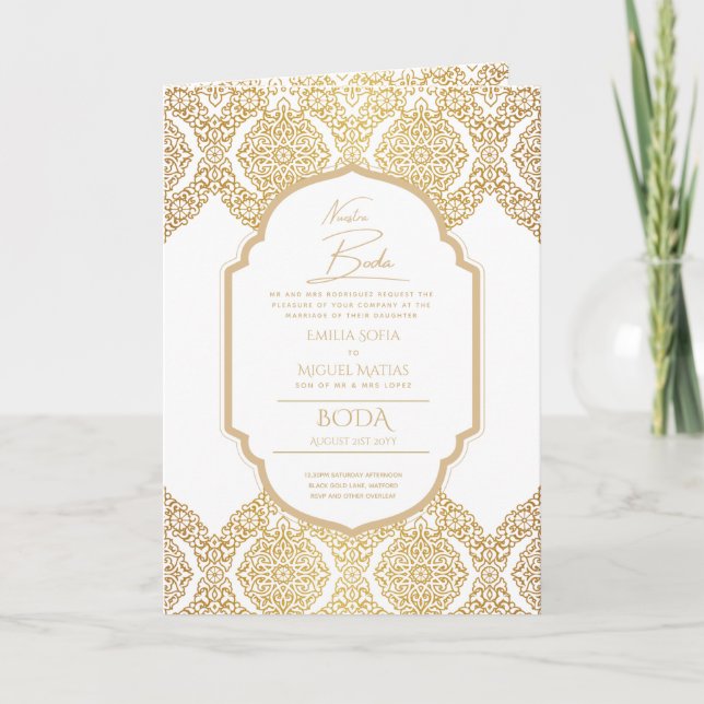 Nuestra Boda GOLD 4age Spanish Wedding INVITE Karte (Vorderseite)