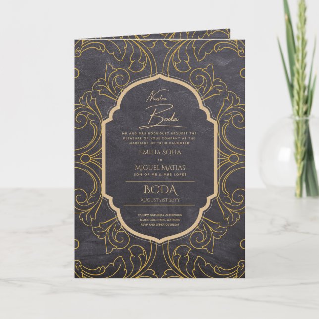 Nuestra Boda GOLD 4age Spanish Wedding INVITE Karte (Vorderseite)