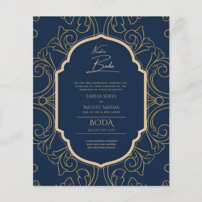 Nuestra Boda GOLD Frame Spanish Wedding INVITE (Vorderseite)