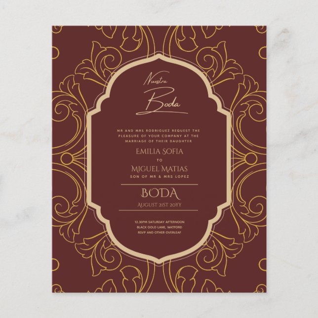 Nuestra Boda GOLD Frame Spanish Wedding INVITE (Vorderseite)