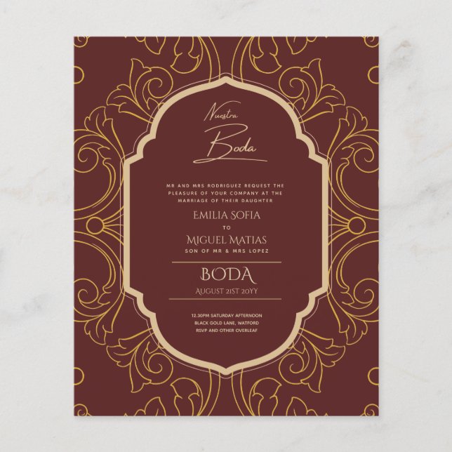 Nuestra Boda GOLD Frame Spanish Wedding INVITE Flyer (Vorne)