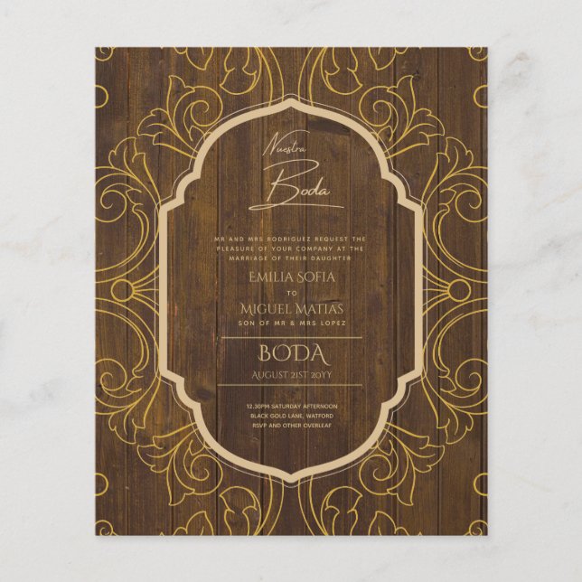 Nuestra Boda GOLD Frame Spanish Wedding INVITE Flyer (Vorne)