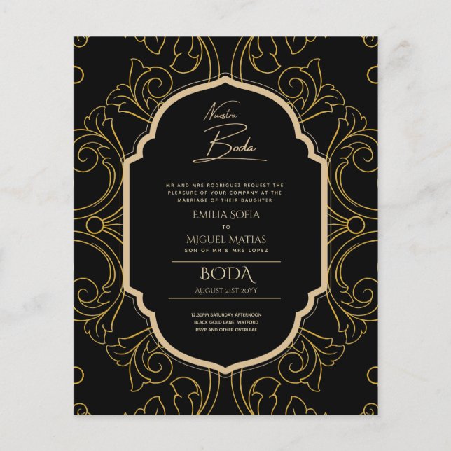 Nuestra Boda GOLD Frame Spanish Wedding INVITE Flyer (Vorne)