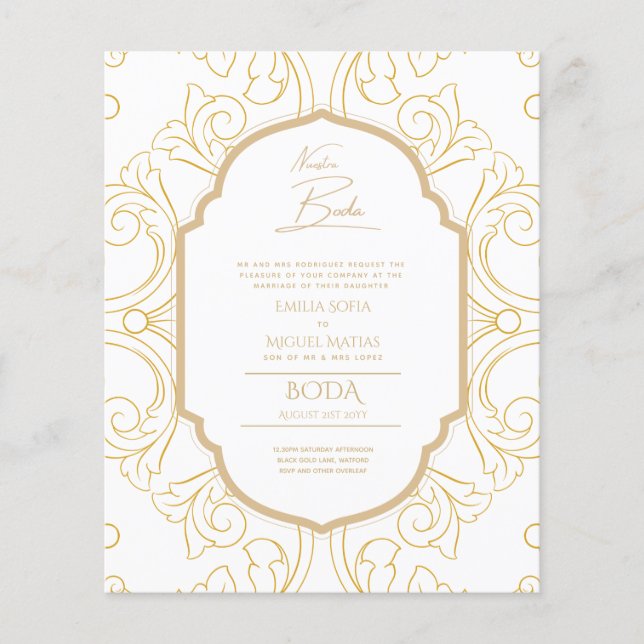 Nuestra Boda GOLD Frame Spanish Wedding INVITE Flyer (Vorne)