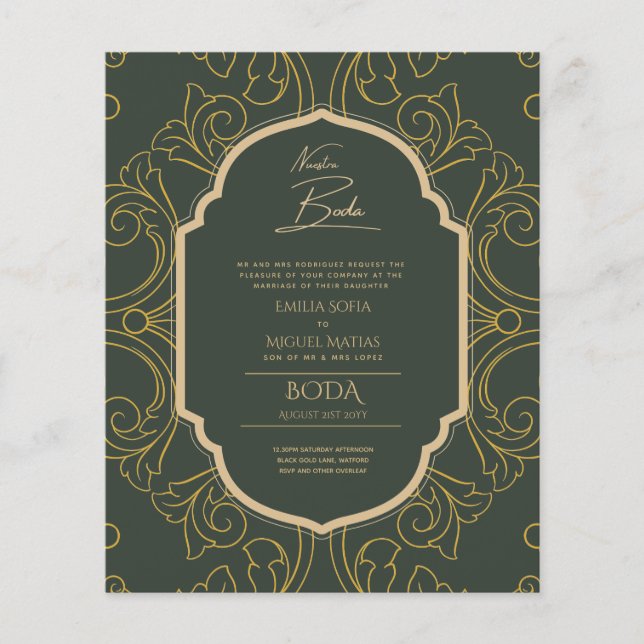 Nuestra Boda GOLD Frame Spanish Wedding INVITE Flyer (Vorne)